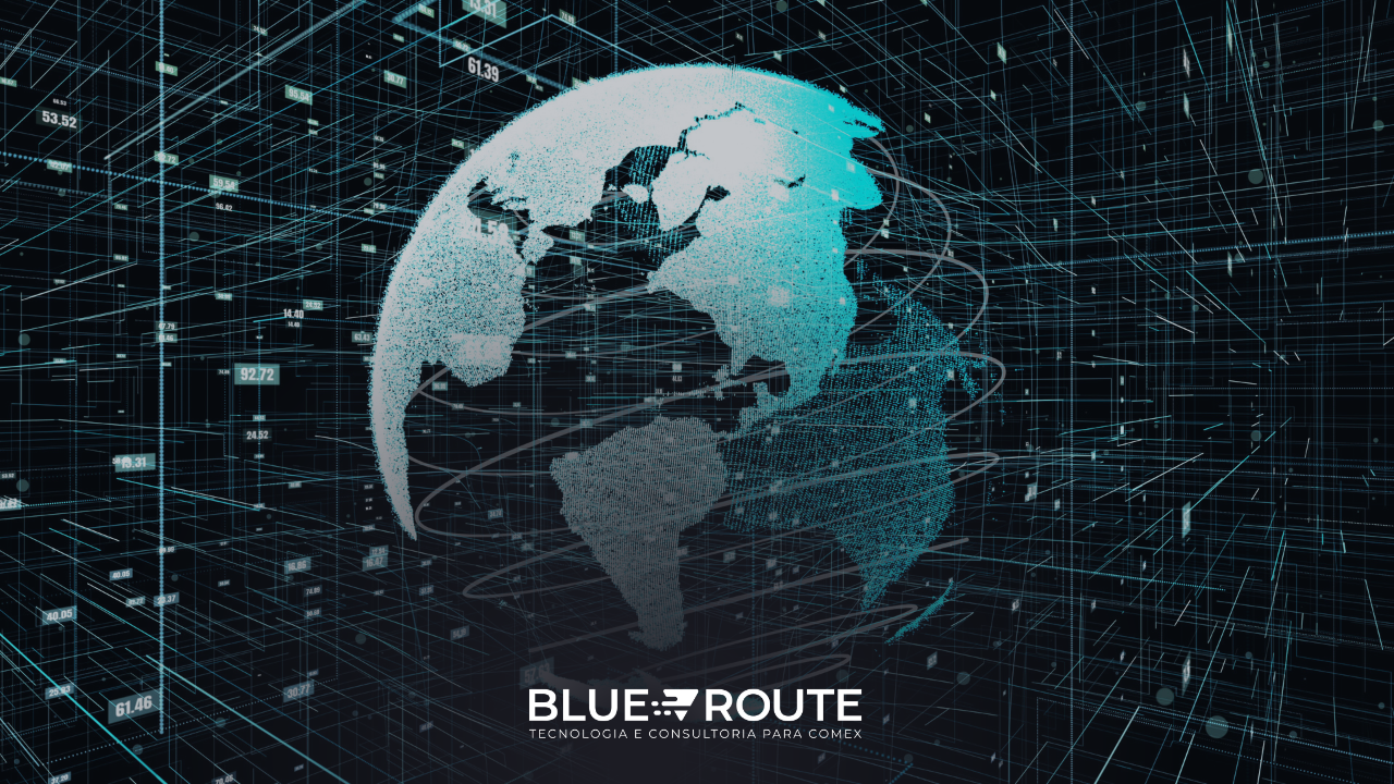 Imagem estilizada do globo envolvido por conexões que remetem à tecnologia